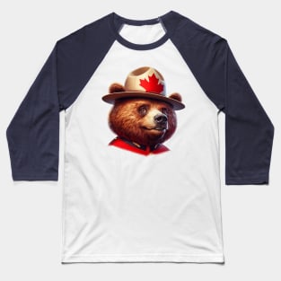 Canadian Mountie Bear Illustration Baseball T-Shirt